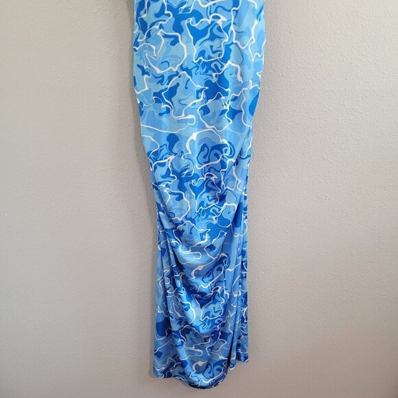 Stretchy Jersey Shirt Midi Dress - Ruched Bodycon Pool Water Print Summer Beach - Picture 8 of 15